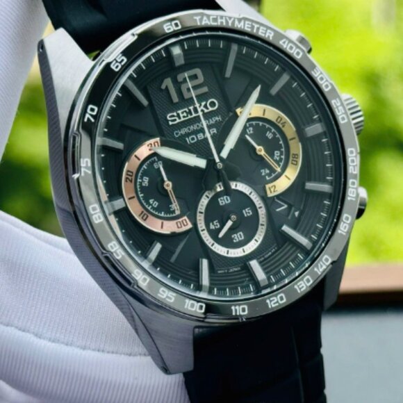 Seiko Mens Black 44mm Watch New - Picture 4 of 7